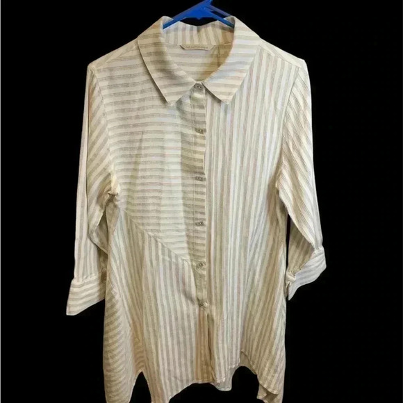 Soft surroundings Standout Asymmetrical Tunic M Tank Stripe Button Artsy Lagon - Picture 1 of 9